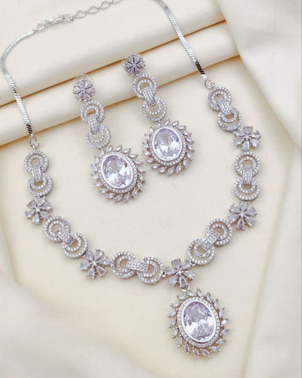 Premium Quality Stone-Embedded Necklace Set with Elegant Pendant & Earrings