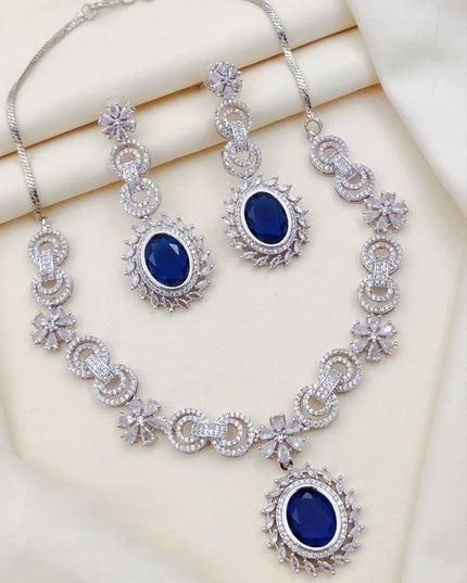 Premium Quality Stone-Embedded Necklace Set with Elegant Pendant & Earrings