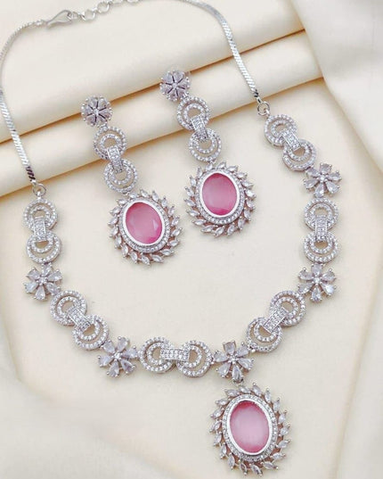 Premium Quality Stone-Embedded Necklace Set with Elegant Pendant & Earrings