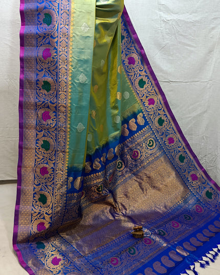 Premium Bridal Handmade Gadwal Paithani Pure Silk Saree with Fancy Pallu, All-Over Butta and Contrast Blouse