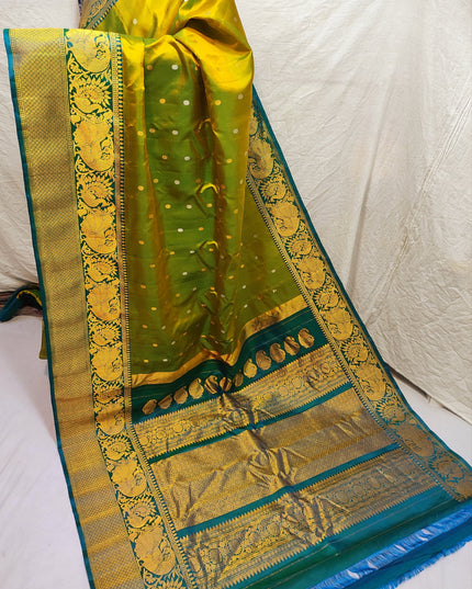 Premium Bridal Handmade Gadwal Paithani Pure Silk Saree with Fancy Pallu, All-Over Butta and Contrast Blouse