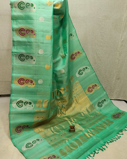 Premium Bridal Handmade Gadwal Paithani Pure Silk Saree with Fancy Pallu, All-Over Butta and Contrast Blouse