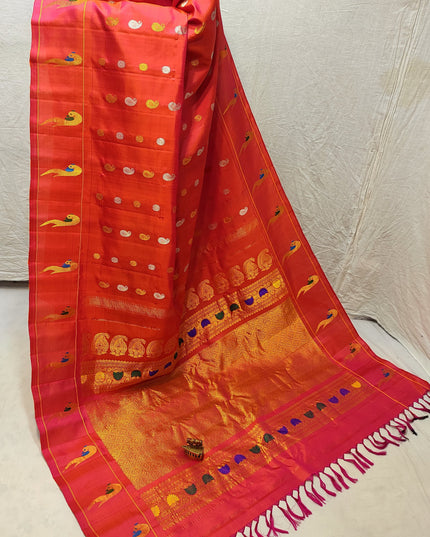 Premium Bridal Handmade Gadwal Paithani Pure Silk Saree with Fancy Pallu, All-Over Butta and Contrast Blouse