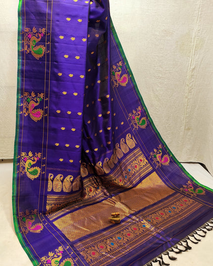 Premium Bridal Handmade Gadwal Paithani Pure Silk Saree with Fancy Pallu, All-Over Butta and Contrast Blouse