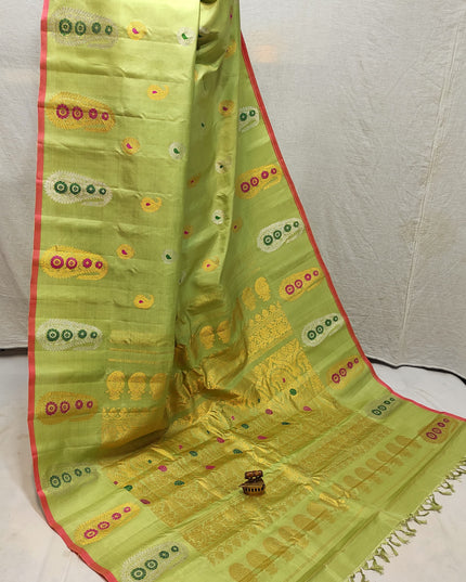 Premium Bridal Handmade Gadwal Paithani Pure Silk Saree with Fancy Pallu, All-Over Butta and Contrast Blouse