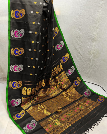 Premium Bridal Handmade Gadwal Paithani Pure Silk Saree with Fancy Pallu, All-Over Butta and Contrast Blouse