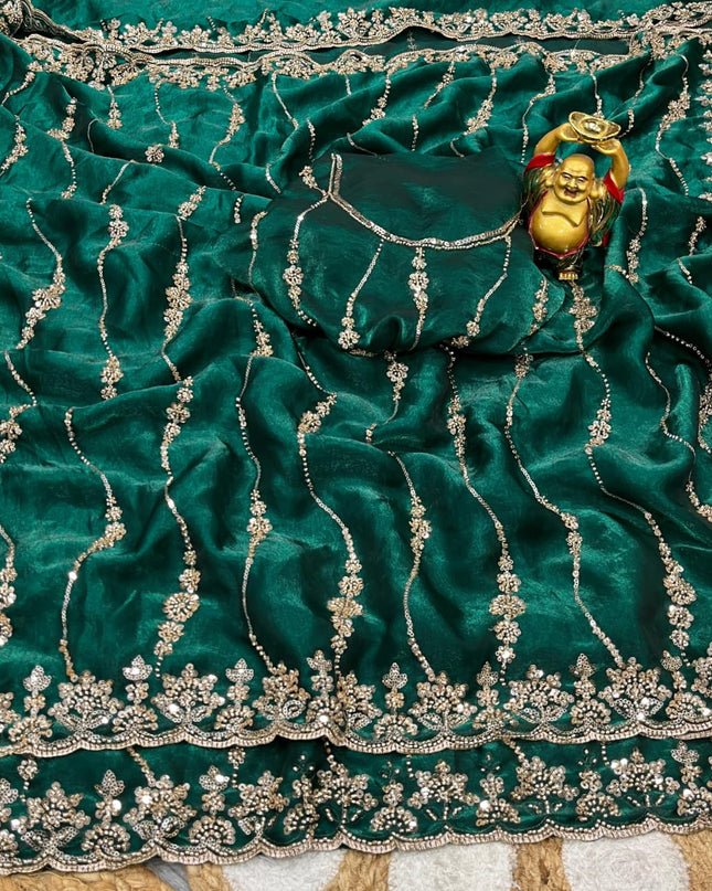 Affordable Luxury Soft Luxe Silk Gold Beads Work and Cutwork Border Saree With Heavy Worked Fancy Blouse Piece