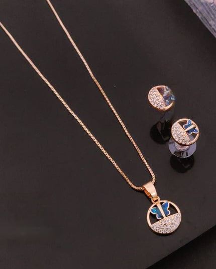 Elegant Pendant Necklace and Stud Earrings Set With Stone Embellishment For Gifting And Special Occasions