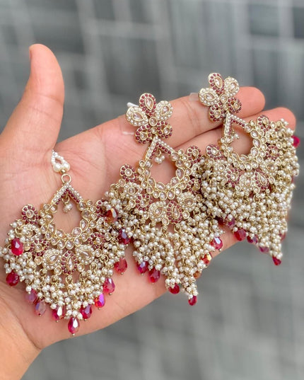Elegant Reverse AD Stone Work Earrings with Matching Tika