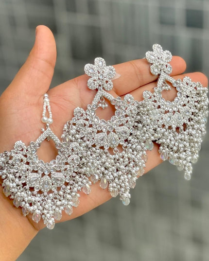 Elegant Reverse AD Stone Work Earrings with Matching Tika