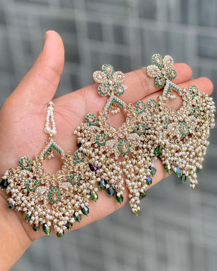 Elegant Reverse AD Stone Work Earrings with Matching Tika