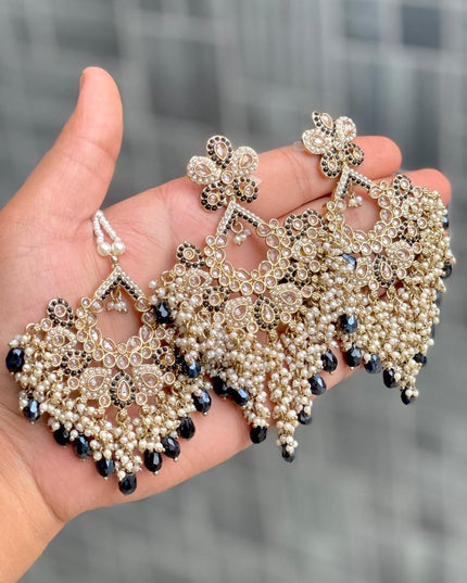 Elegant Reverse AD Stone Work Earrings with Matching Tika