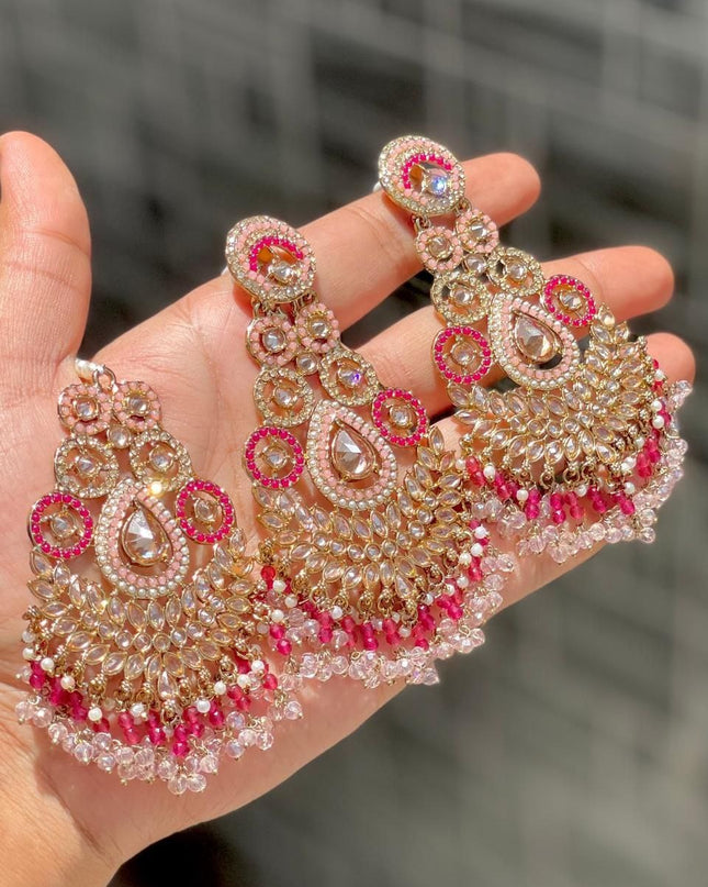 Designer Reverse AD Stone Statement Earrings with Coordinated Maang Tikka