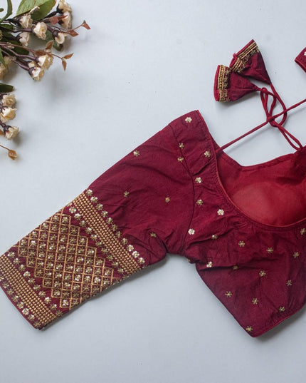 Vichitra Silk Readymade Blouse with Zari Sequin Embroidery | V-Neck