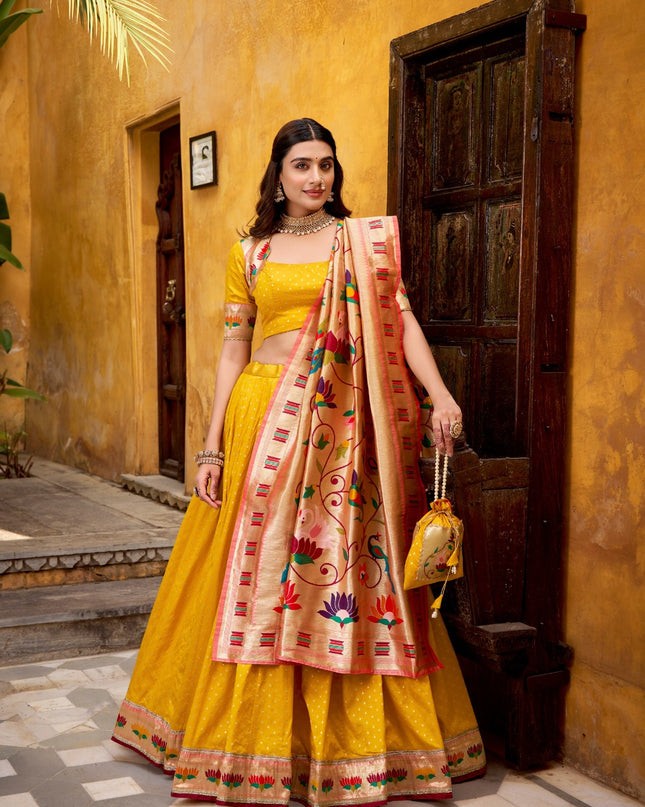 Silk Paithani Lehenga with Zari Weaving & Lace Border | Bridal Wear
