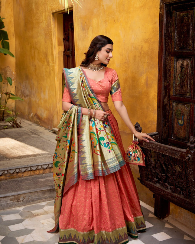 Silk Paithani Lehenga with Zari Weaving & Lace Border | Bridal Wear