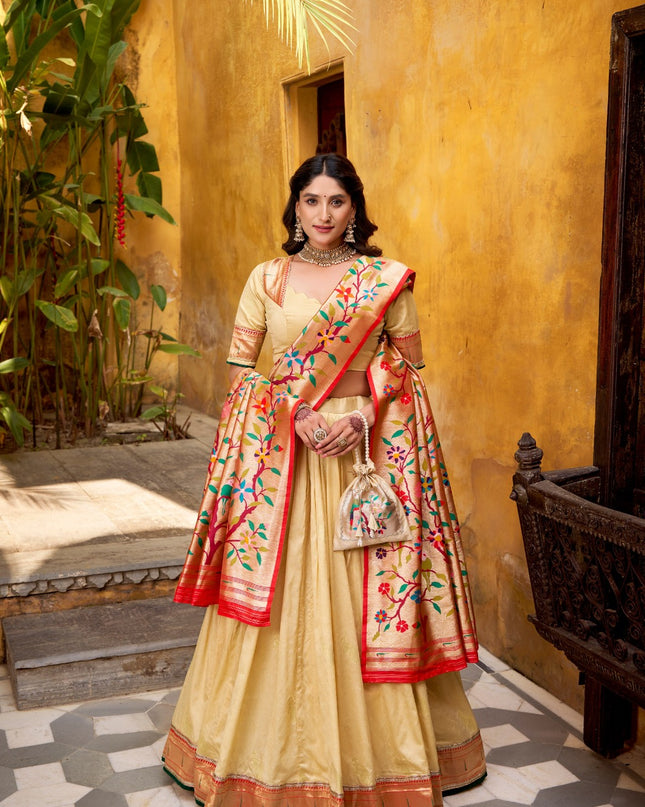Silk Paithani Lehenga with Zari Weaving & Lace Border | Bridal Wear