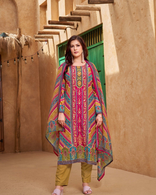 Pure Muslin Kurti Set with Aari Handwork & Mirror Work | 3-Piece