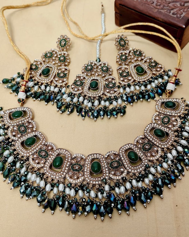 Reverse AD Stone Choker with Big Earrings & Tika | Premium Quality