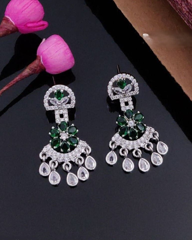 Rhodium-Plated American Diamond Chandbali Drop Earrings