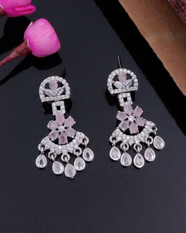 Rhodium-Plated American Diamond Chandbali Drop Earrings