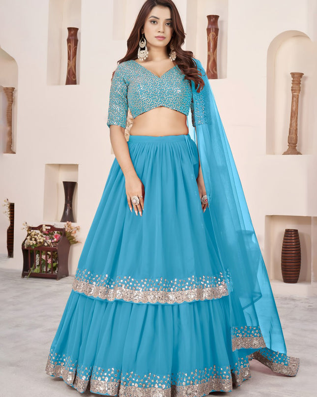 Sequin Designer Lehenga Set with V-Neck Blouse