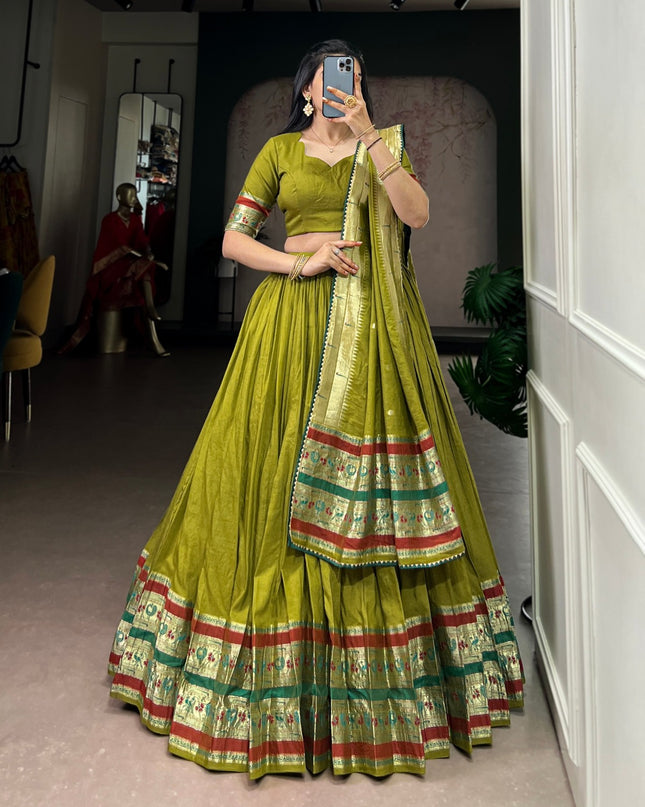 Pure Chanderi Lehenga Set with Zari Weaving Work