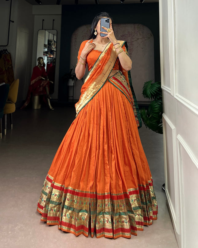 Pure Chanderi Lehenga Set with Zari Weaving Work