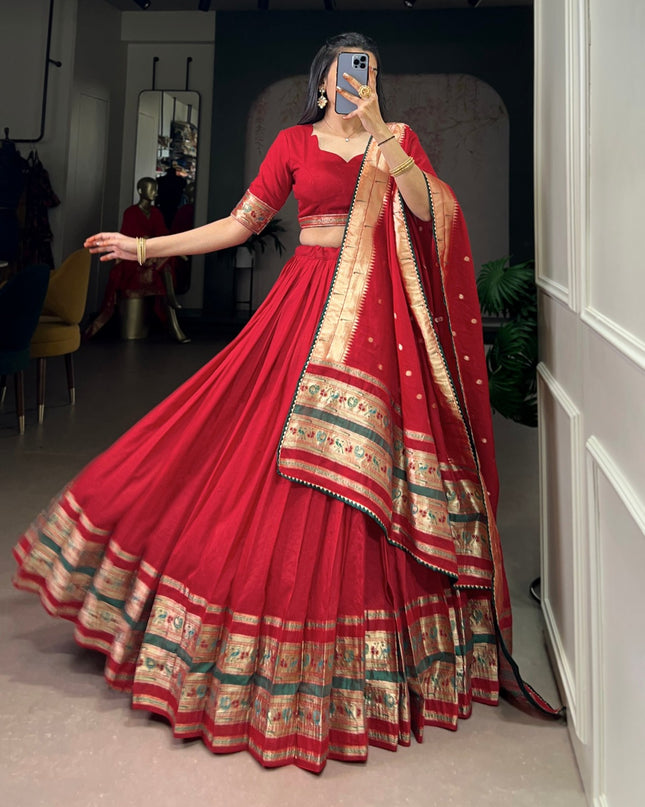 Pure Chanderi Lehenga Set with Zari Weaving Work