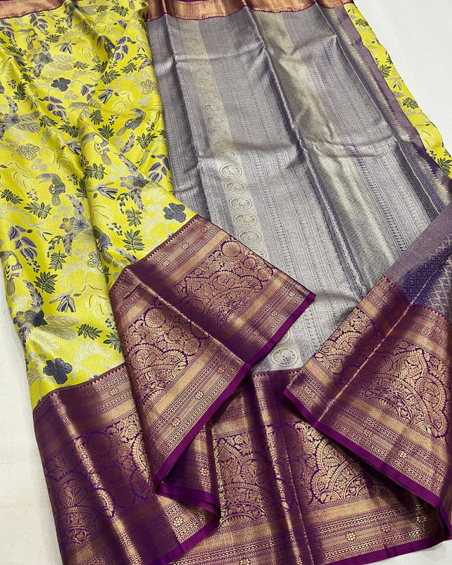 Affordable Luxury Kanchipuram Soft Silk Bridal 4 Cards Tissue Silk Saree