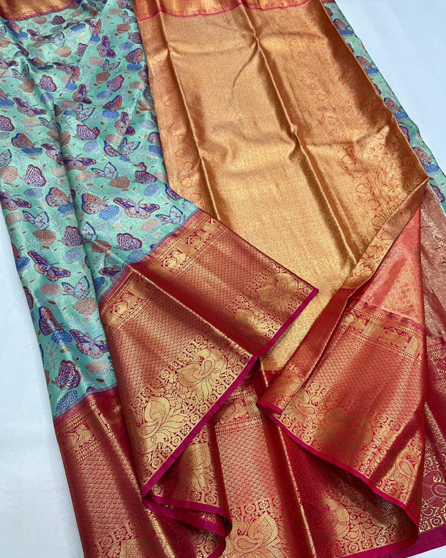 Affordable Luxury Kanchipuram Soft Silk Bridal 4 Cards Tissue Silk Saree