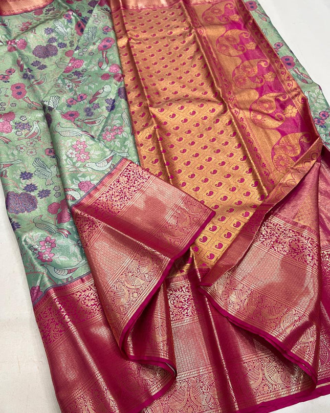 Affordable Luxury Kanchipuram Soft Silk Bridal 4 Cards Tissue Silk Saree