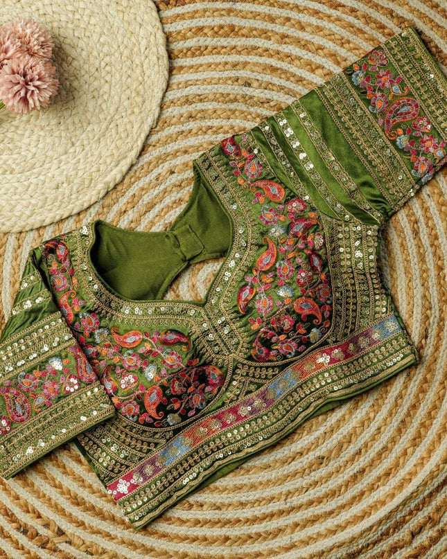 Beautiful Multi Work Elichi Silk Sequence Ready To wear Blouse