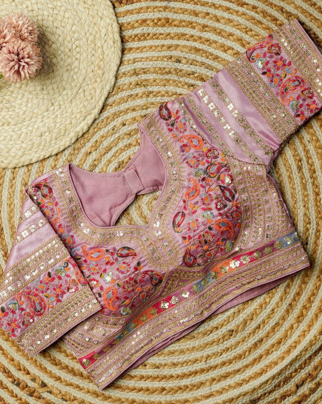 Beautiful Multi Work Elichi Silk Sequence Ready To wear Blouse