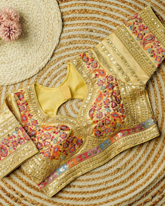 Beautiful Multi Work Elichi Silk Sequence Ready To wear Blouse