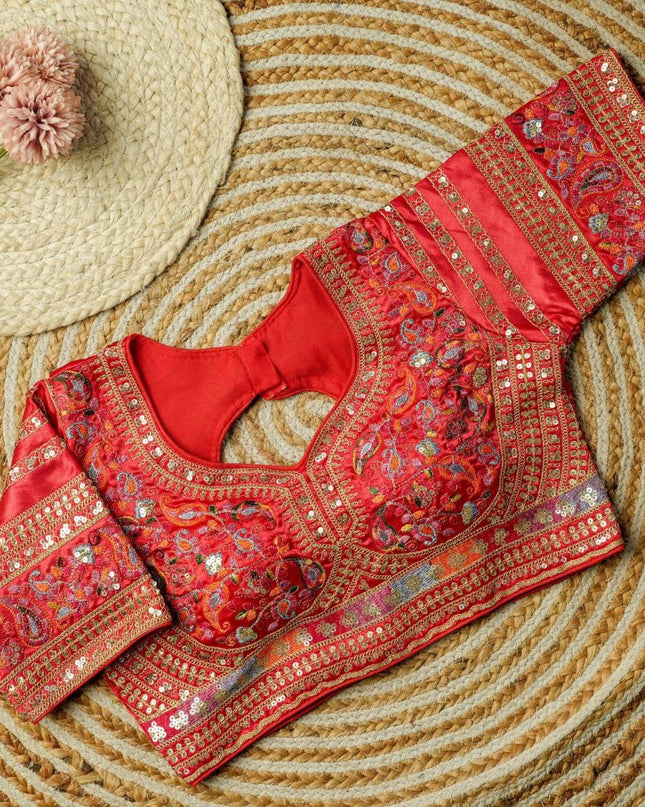 Beautiful Multi Work Elichi Silk Sequence Ready To wear Blouse