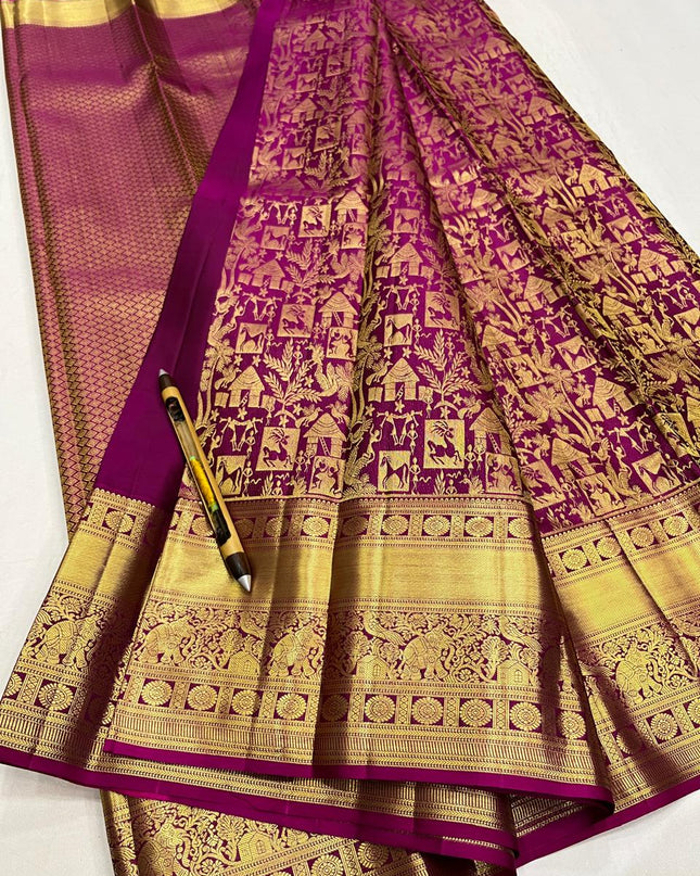 Kanchipuram Handloom Pure Silk Beautiful Full Gold Bridal Saree