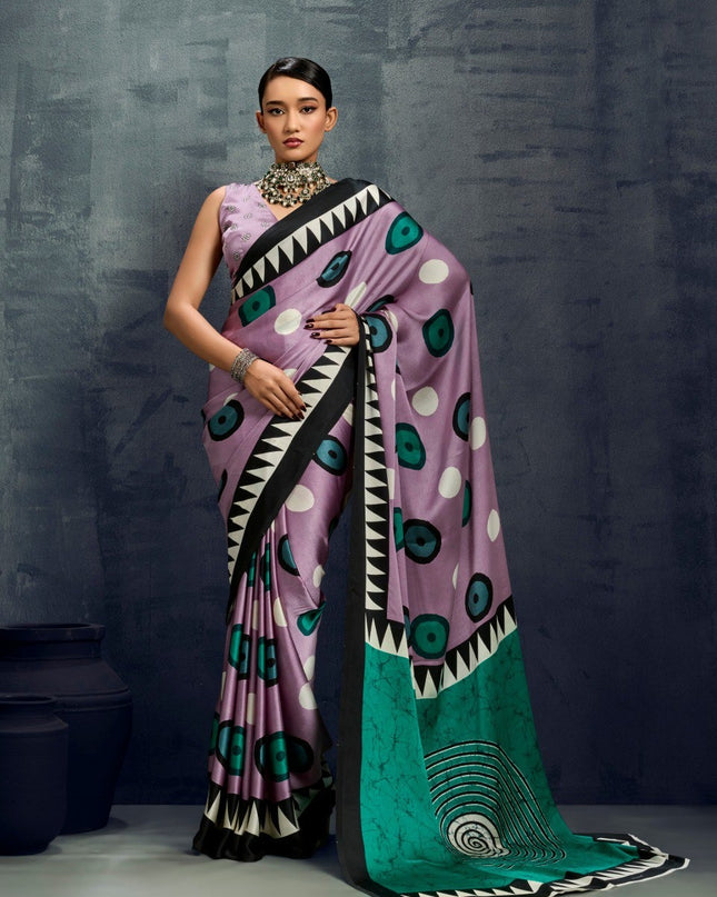 Pure Ajrakh Modal Satin Saree with Traditional Print and Matching Blouse