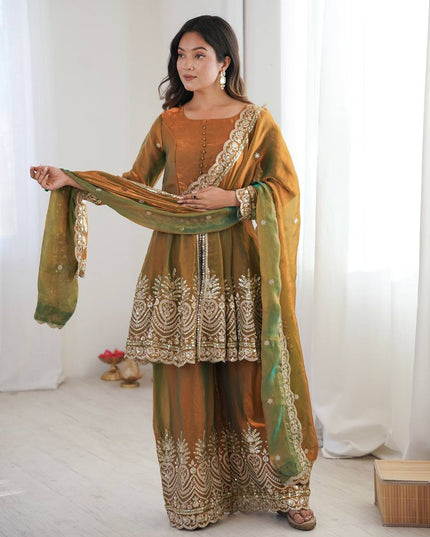 Designer Party Ready To Wear Two Tone Fancy Silk Suit