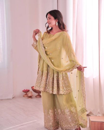 Designer Party Ready To Wear Two Tone Fancy Silk Suit