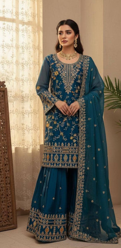 Jimmy Choo Sequence Embroidered Sarara Set - Designer Ethnic Wear