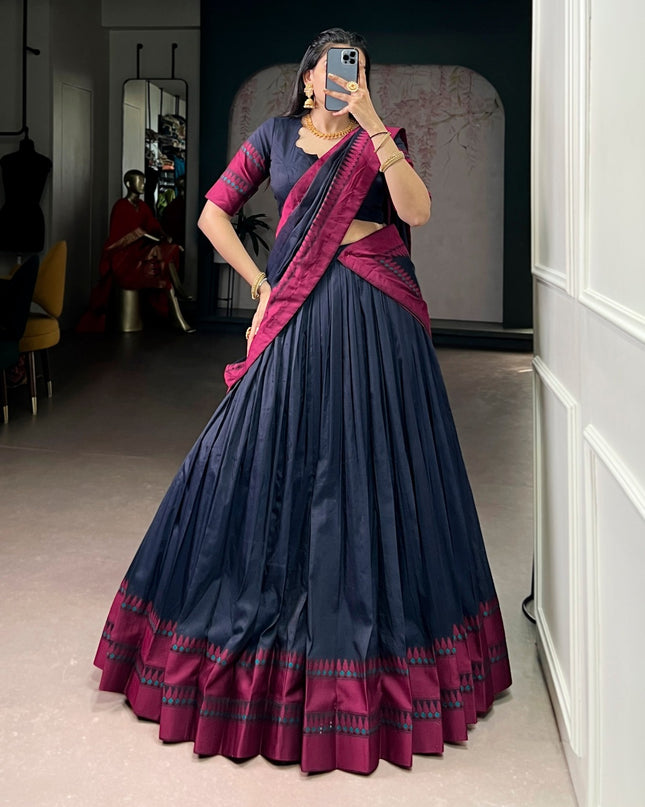 Pure Chanderi Thread Work Lehenga Set with Dupatta