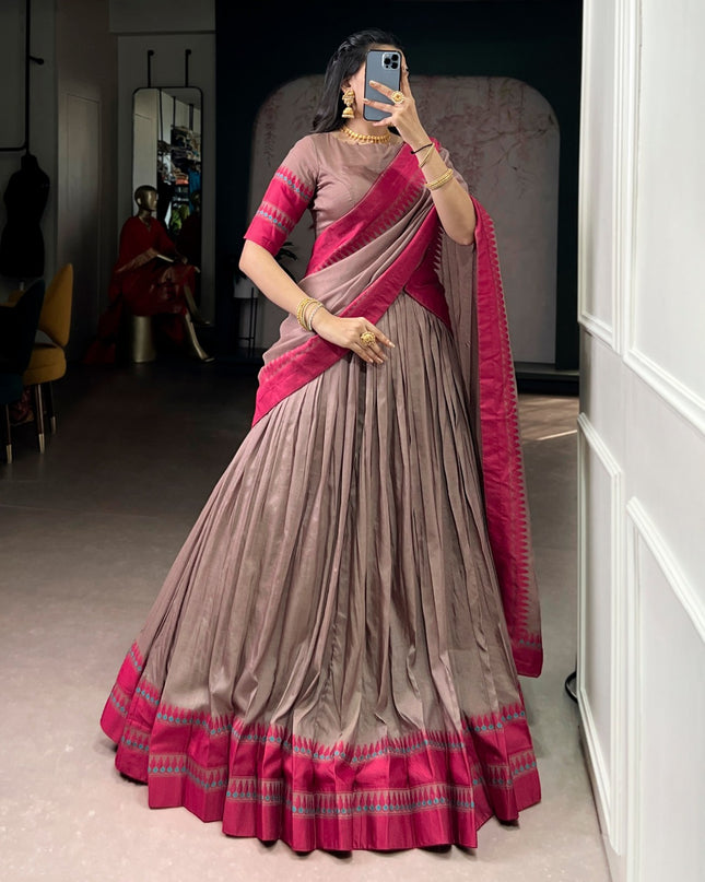 Pure Chanderi Thread Work Lehenga Set with Dupatta